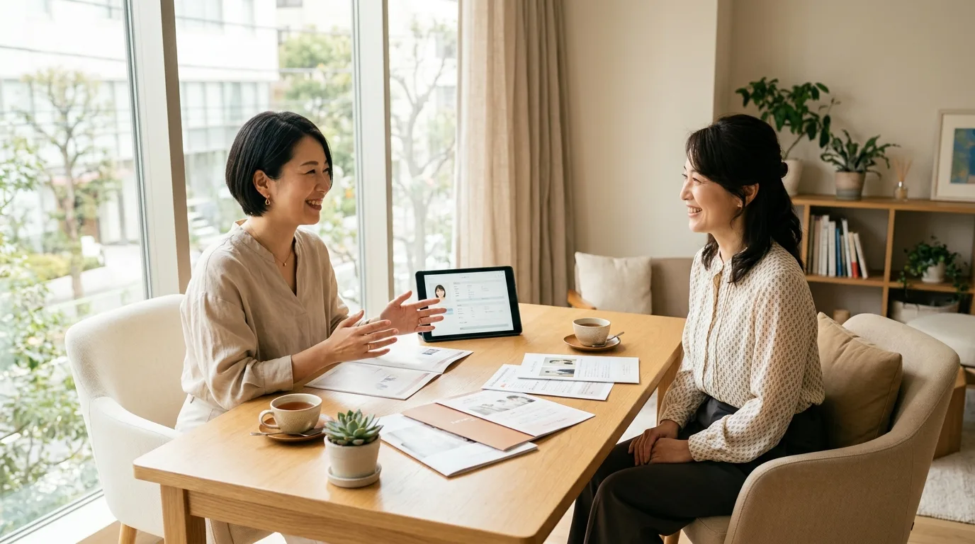 結婚相談所の無料相談で書類を見ながら話すシーンのイメージ