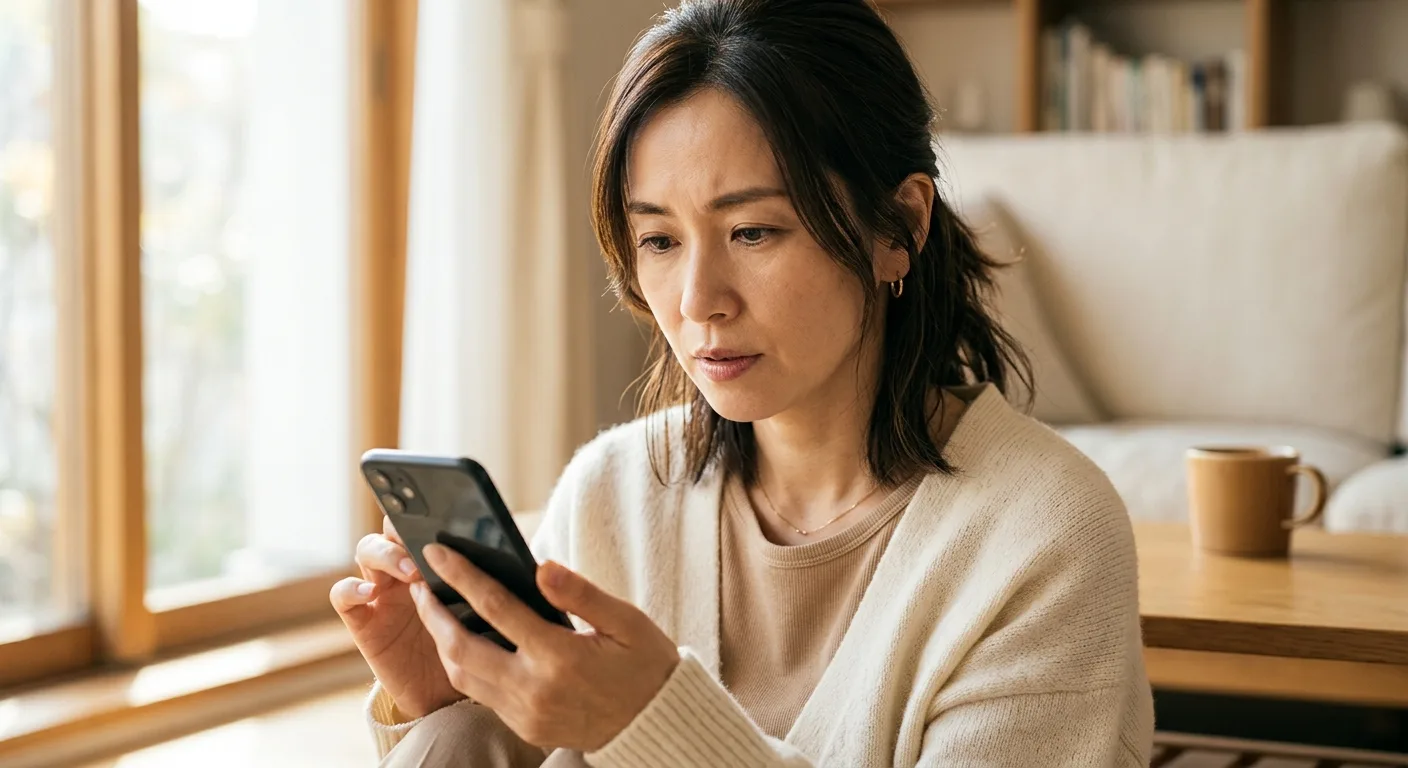 メッセージを慎重に確認する40代女性のイメージ