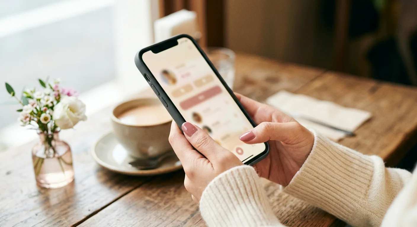 スマートフォンでオンライン婚活サービスを操作する手元のクローズアップ